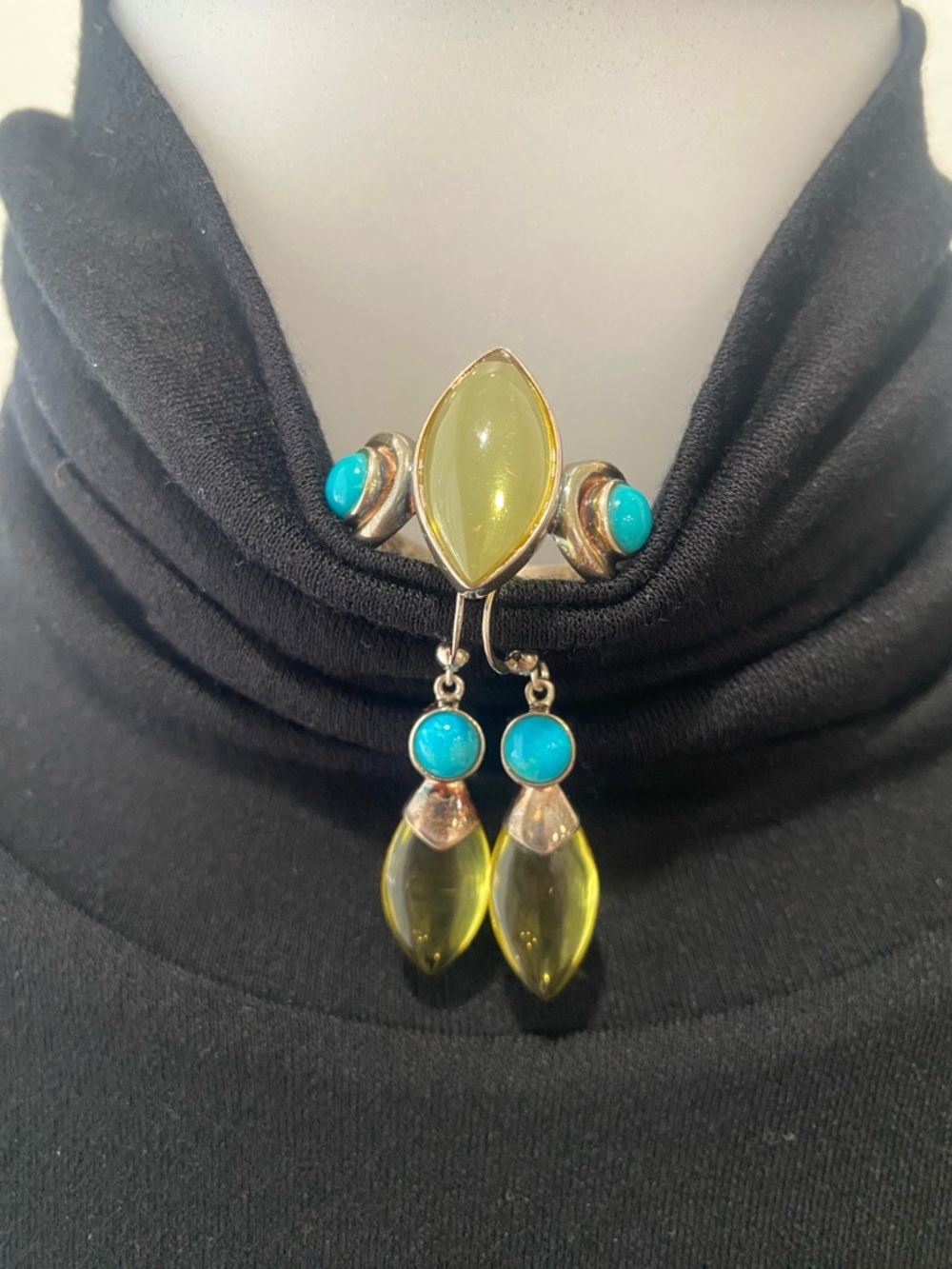 Jay King Sterling Silver Ring and Earrings Set Turquoise & Amber